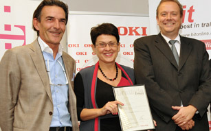 Green Award für OstanPV. Stephan Sticher, bit gruppe; Ingrid Schwab-Matkovits und Gernot Hanreich, Fachhochschulstudiengänge Burgenland